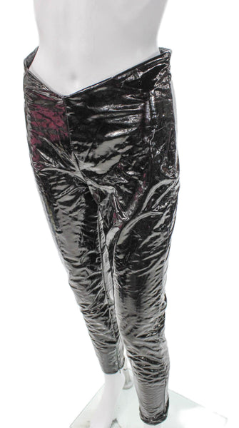 Hours Women Polyurethane Black Solid Leggings Size S