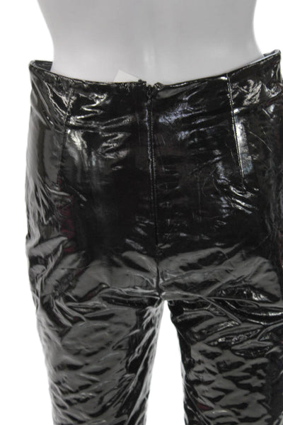 Hours Women Polyurethane Black Solid Leggings Size S