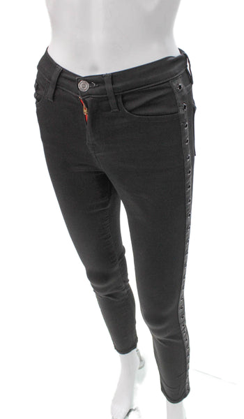 Etienne Marcel Womens Skinny Jeans Black Low Rise Button Cotton Size 25