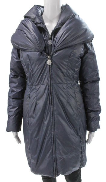 Elie Tahari Womens Blue Puffer Jacket Zip Long Sleeve Size S