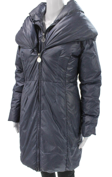 Elie Tahari Womens Blue Puffer Jacket Zip Long Sleeve Size S