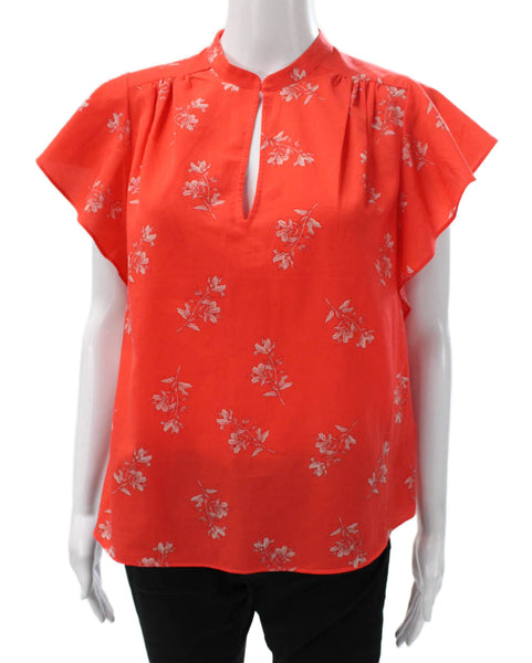 Joie Womens Floral Collared Sleeveless Basic Blouse Orange Size S