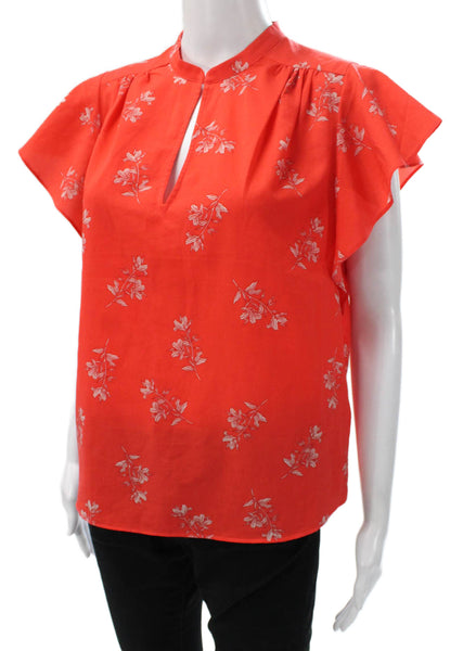 Joie Womens Floral Collared Sleeveless Basic Blouse Orange Size S
