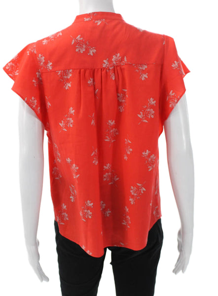 Joie Womens Floral Collared Sleeveless Basic Blouse Orange Size S