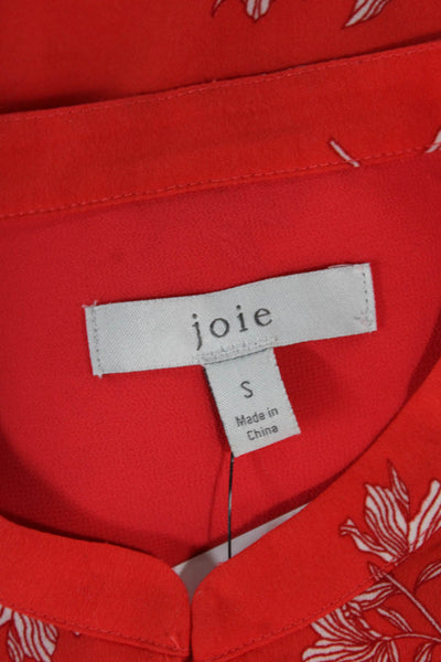 Joie Womens Floral Collared Sleeveless Basic Blouse Orange Size S