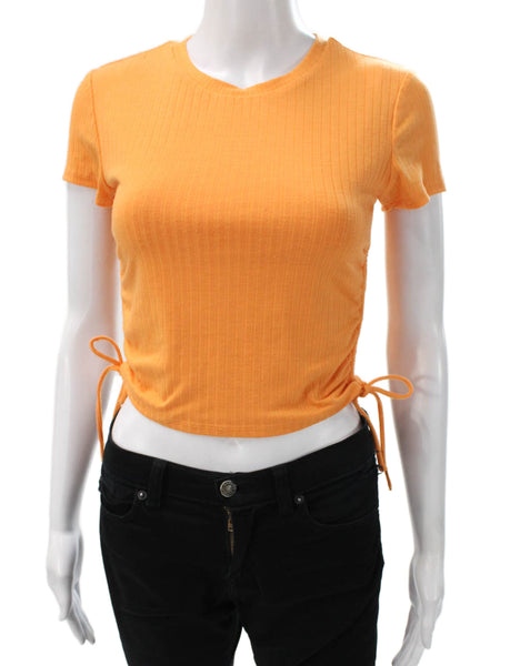 Lovers + Friends Women Cropped T-Shirt Orange Round Neck Short Sleeve Size S