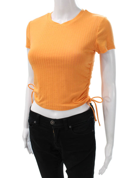 Lovers + Friends Women Cropped T-Shirt Orange Round Neck Short Sleeve Size S