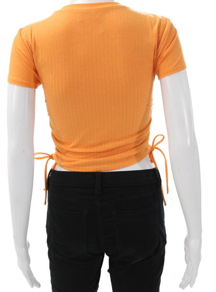Lovers + Friends Women Cropped T-Shirt Orange Round Neck Short Sleeve Size S