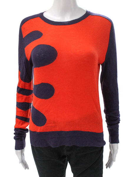 Si Iae Womens Cashmere Geometric Crewneck Pullover Orange Size S