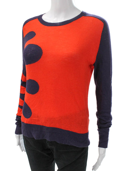Si Iae Womens Cashmere Geometric Crewneck Pullover Orange Size S