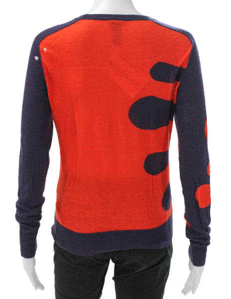 Si Iae Womens Cashmere Geometric Crewneck Pullover Orange Size S