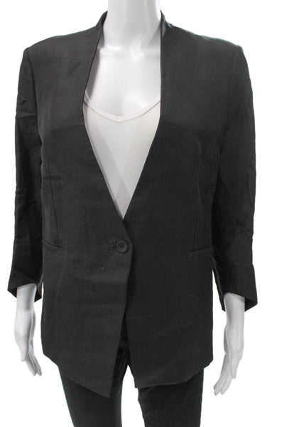Helmut Lang Womens Black Ramie Basic Jacket 3/4 Sleeve Button Size S