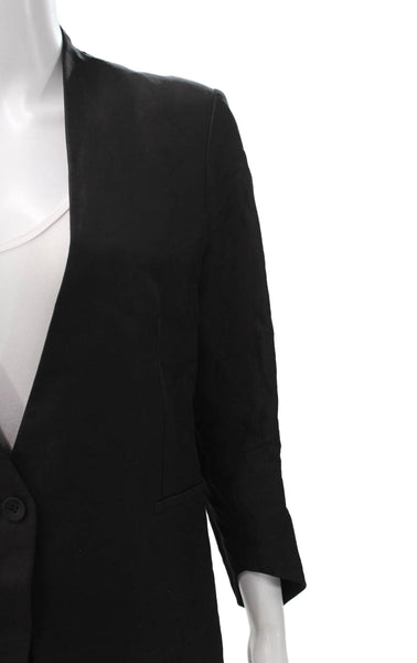 Helmut Lang Womens Black Ramie Basic Jacket 3/4 Sleeve Button Size S