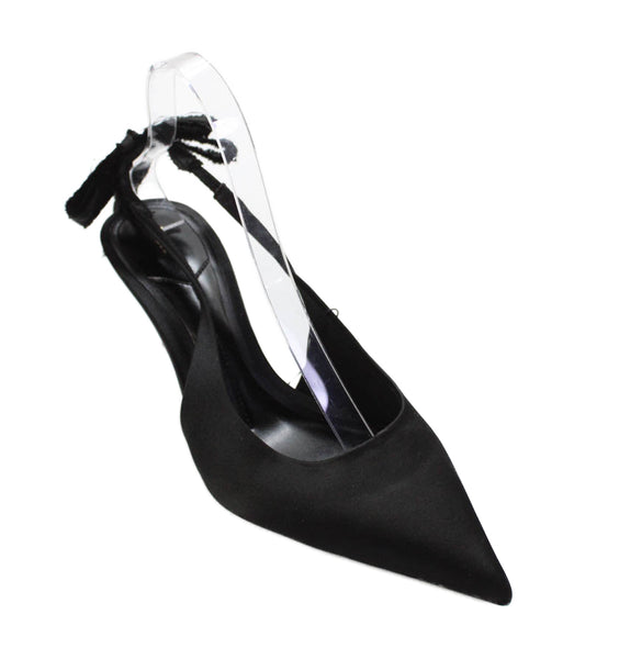 Zara Womens Satin Pointed Toe Slingbacks Pumps Black Size 40 10