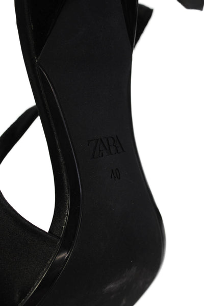 Zara Womens Satin Pointed Toe Slingbacks Pumps Black Size 40 10