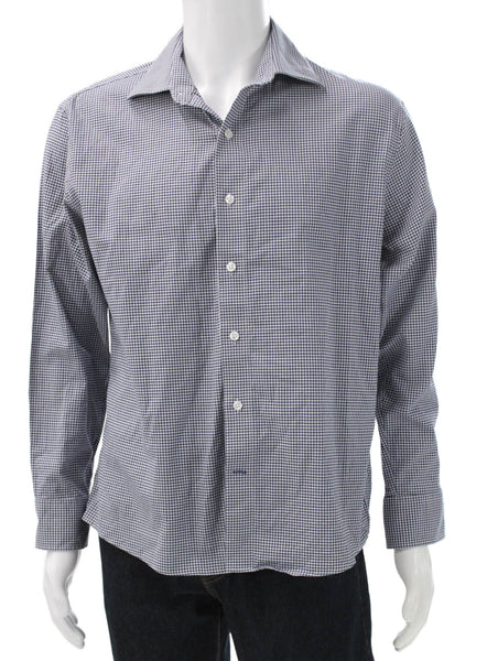 Bonobos Mens Plaid Slim Fit Button Down Shirt Navy Blue White Size Large