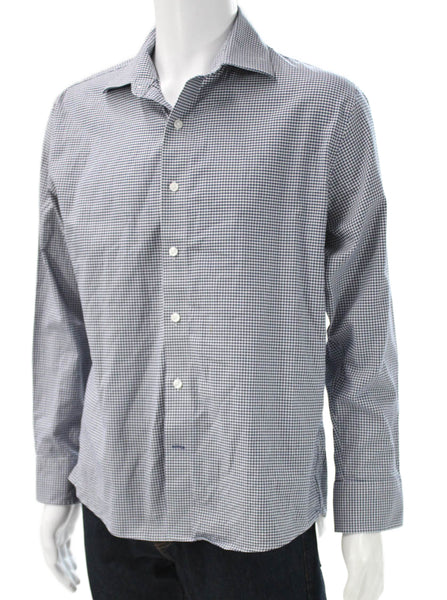 Bonobos Mens Plaid Slim Fit Button Down Shirt Navy Blue White Size Large