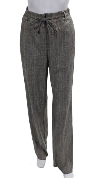 Marella Womens Dress Pants Gray Plaid Viscose Drawstring Inseam 34 Size 0