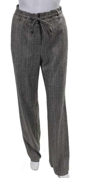 Marella Womens Dress Pants Gray Plaid Viscose Drawstring Inseam 36 Size 12