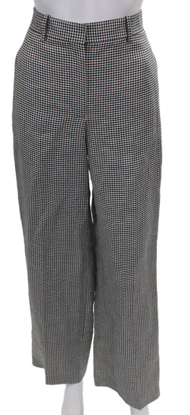 Theory Women Dress Pants Black Check Viscose Button Size 8