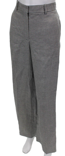 Theory Women Dress Pants Black Check Viscose Button Size 8
