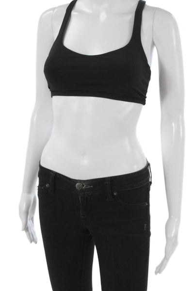Lululemon Womens Stretch Knit Strappy Back Scoop Neck Sports Bra Black Size 6