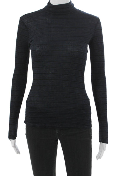 Sundry Womens Turtleneck Striped Cotton Long Sleeve Tee Blue Size 0