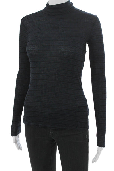 Sundry Womens Turtleneck Striped Cotton Long Sleeve Tee Blue Size 0
