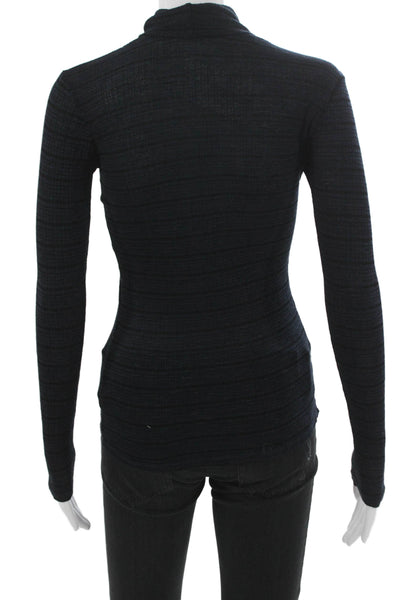 Sundry Womens Turtleneck Striped Cotton Long Sleeve Tee Blue Size 0