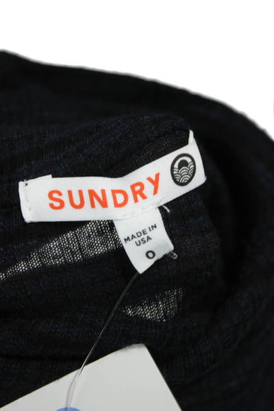 Sundry Womens Turtleneck Striped Cotton Long Sleeve Tee Blue Size 0