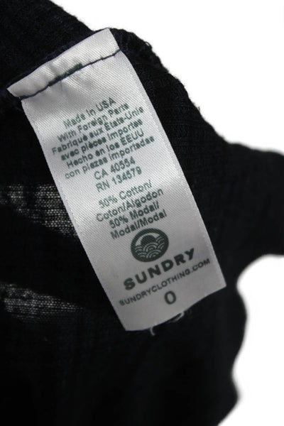 Sundry Womens Turtleneck Striped Cotton Long Sleeve Tee Blue Size 0