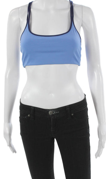 All Access Womens Scoop Neck Strappy Back Stretch Sports Bra Blue Size Small