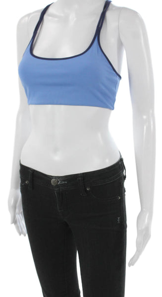 All Access Womens Scoop Neck Strappy Back Stretch Sports Bra Blue Size Small