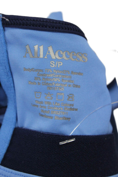 All Access Womens Scoop Neck Strappy Back Stretch Sports Bra Blue Size Small