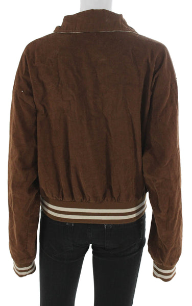 Isalis Women Varsity Jacket Brown Cotton Long Sleeve Button Size M