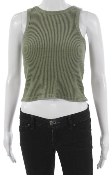 Mod Ref Women Green Cotton Cropped Tank Sleeveless Round Neck Size S
