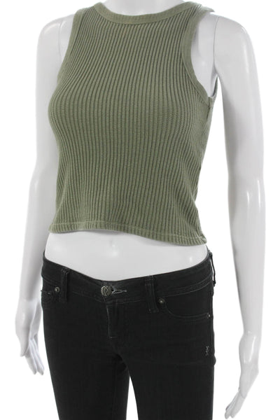 Mod Ref Women Green Cotton Cropped Tank Sleeveless Round Neck Size S