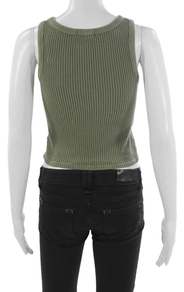 Mod Ref Women Green Cotton Cropped Tank Sleeveless Round Neck Size S