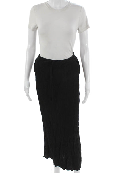 Zara Women Maxi Skirt Black Viscose Drawstring Long Size S