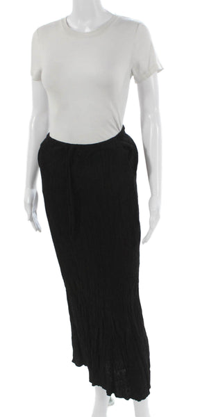 Zara Women Maxi Skirt Black Viscose Drawstring Long Size S
