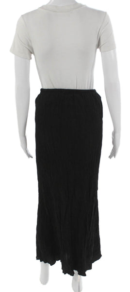 Zara Women Maxi Skirt Black Viscose Drawstring Long Size S