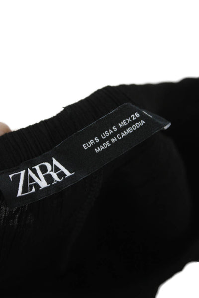 Zara Women Maxi Skirt Black Viscose Drawstring Long Size S