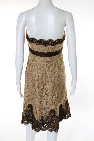 Badgley Mischka Brown Tan Strapless Ruched Lace Dress Size 2
