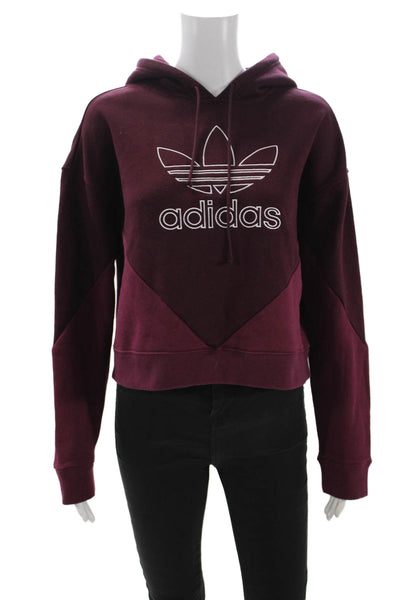 Adidas Womens Purple Cotton Colorblock Pullover Hoodie Long Sleeve Size S