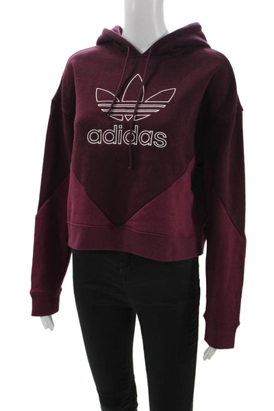 Adidas Womens Purple Cotton Colorblock Pullover Hoodie Long Sleeve Size S