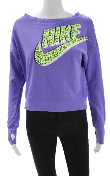 Nike Womens Purple Cotton Boat Neck Pullover Sweatshirt Long Sleeve Size XS