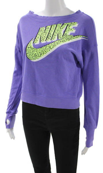 Nike Womens Purple Cotton Boat Neck Pullover Sweatshirt Long Sleeve Size XS