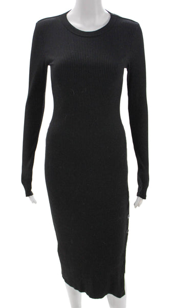 Enza Costa Women Bodycon Dress Black Viscose Long Sleeve Crew Neck Size S