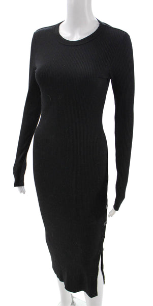 Enza Costa Women Bodycon Dress Black Viscose Long Sleeve Crew Neck Size S