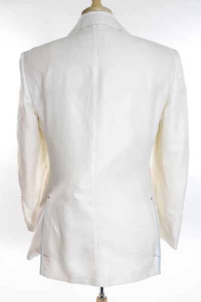 Billionaire Ivory Blue Cotton Silk Wool Three Button Blazer Size 38 New